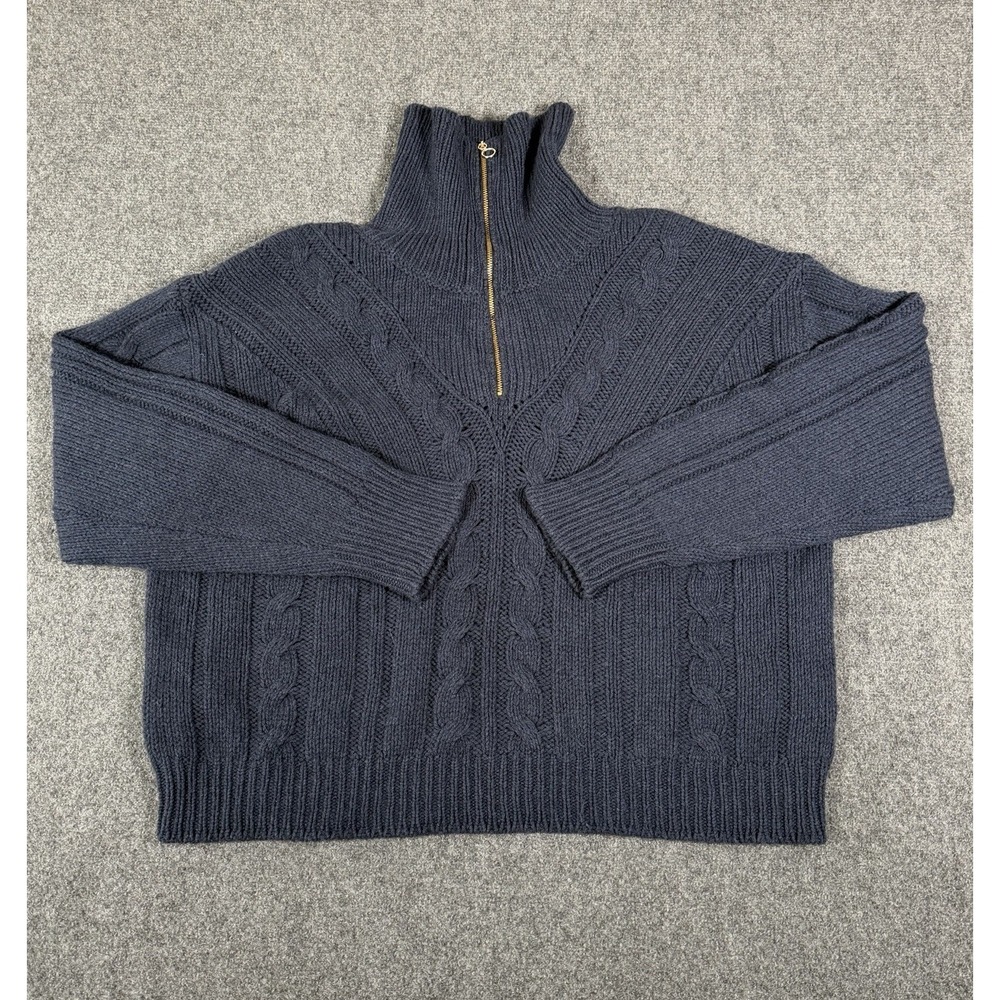 We Norwegians Highland Zip Up Sweater‎ Womens Medium Blue Merino Wool Cable Knit